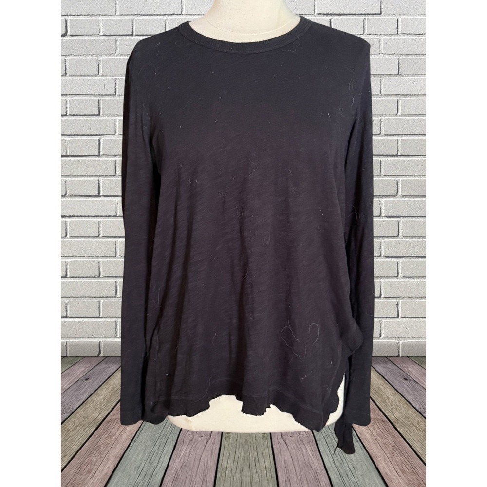 Wilt Black 100% Slub Cotton Tunic Top Sz M Asymmetric Lagenlook Long Sleeve USA
